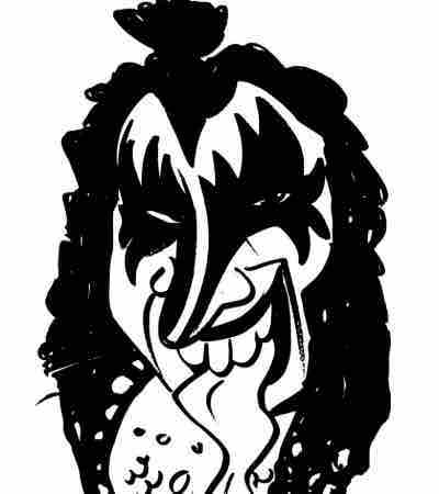 Celebrity caricature of professional rock star Gene Simmons by Houston-based caricature artist Steven Simon