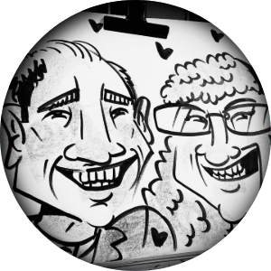 Steven Simon drawing a caricature at a Houston event